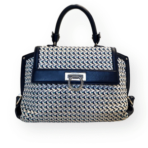 Salvatore Ferragamo Navy/Multicolor Woven Leather Sofia Top Handle