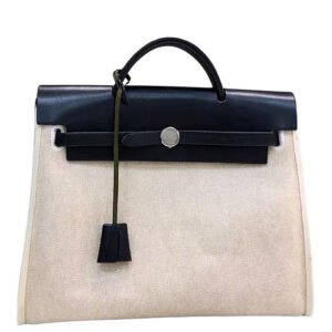 Hermès Herbag 31 Black / Beige Coated Canvas