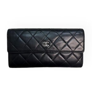 Chanel Lambskin Leather Long Wallet Black